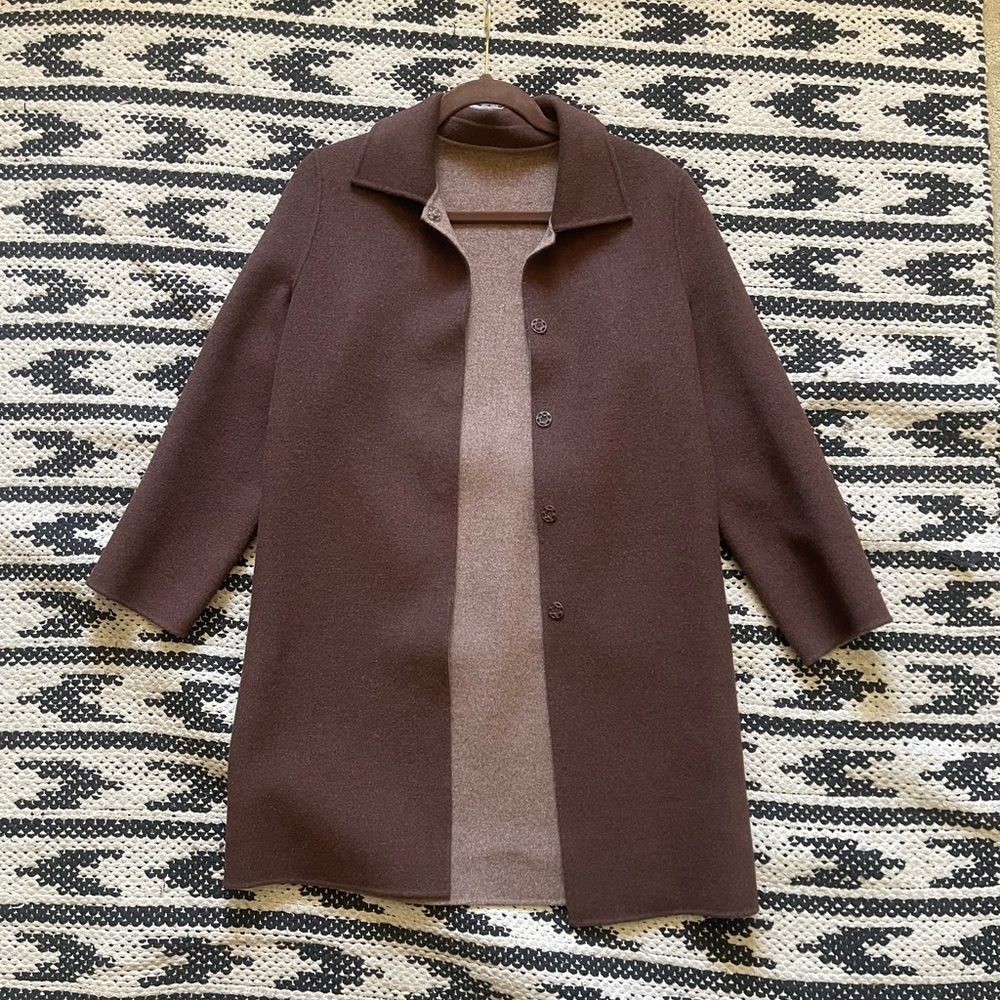 Brown Pea Coat with Minimalist Design and Mid-Length Cut